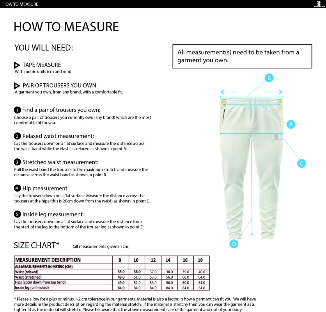 GRINDLEFORD CC Ergo Playing Women`s Pant - Size Guide