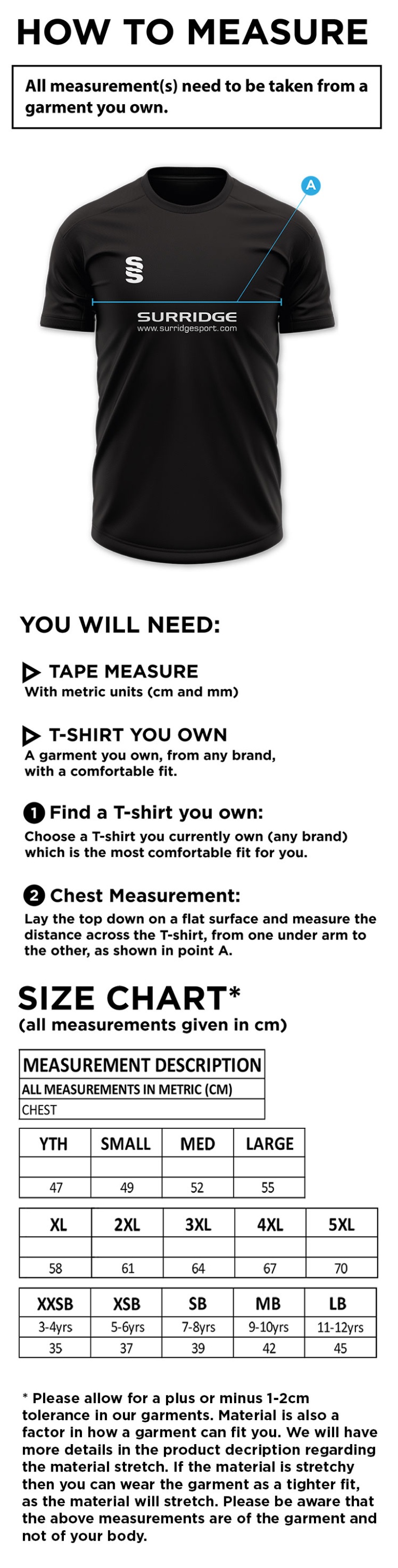 Grindleford CC - Blade Polo - Size Guide