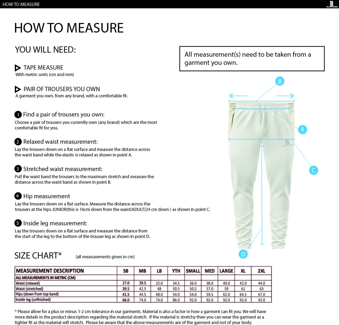 Grindleford CC - Blade Playing Pants - Size Guide