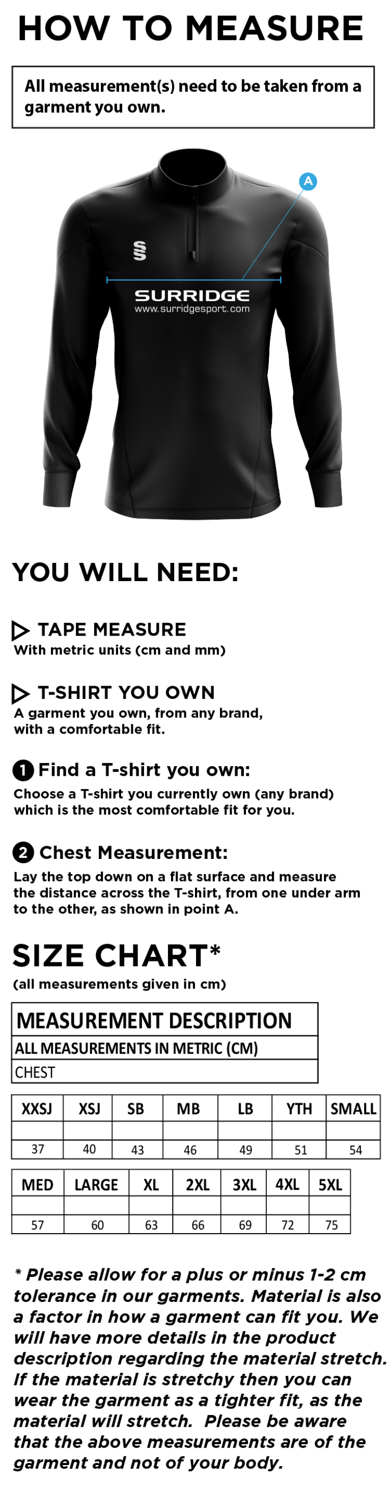 Grindleford CC - Blade Performance Top - Size Guide