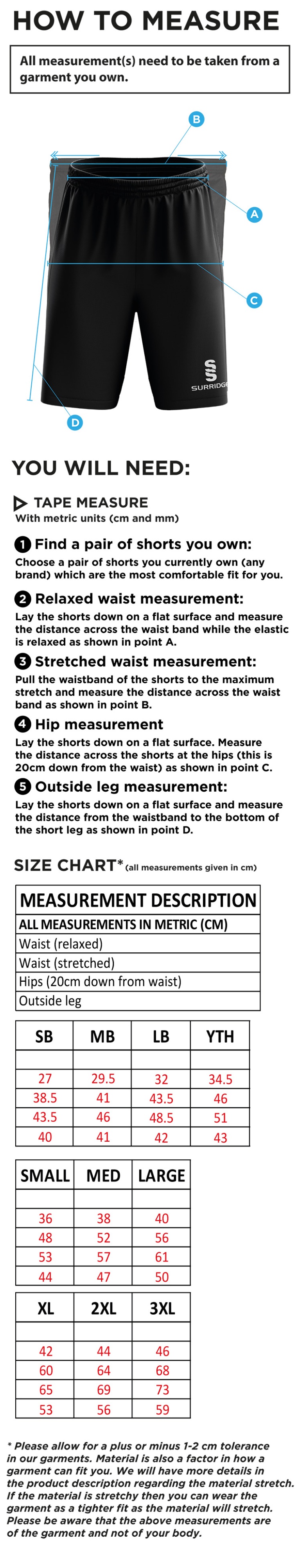 Grindleford CC - Ripstop Short - Size Guide