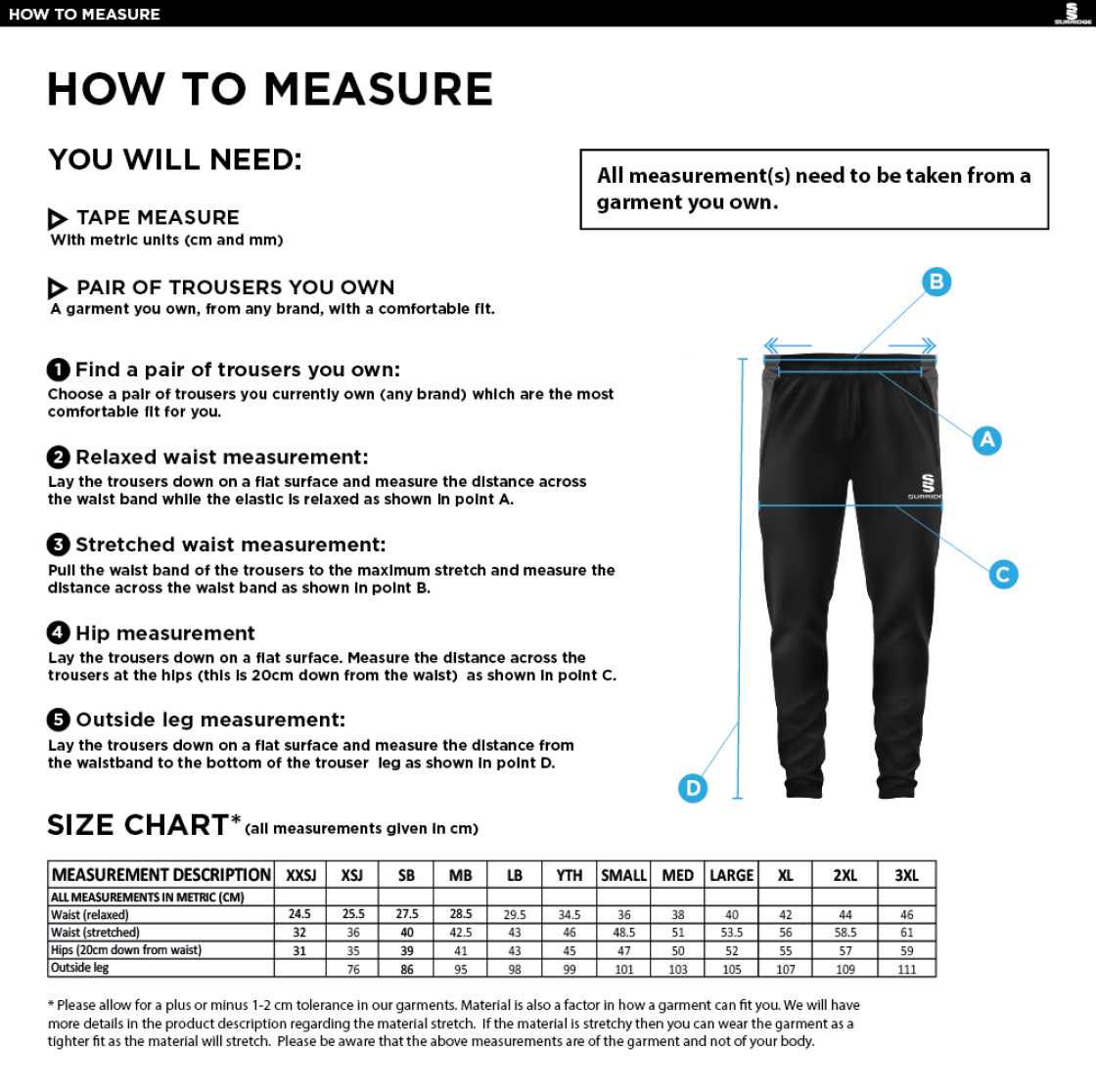 Grindleford CC - Tek Slim Pant - Size Guide