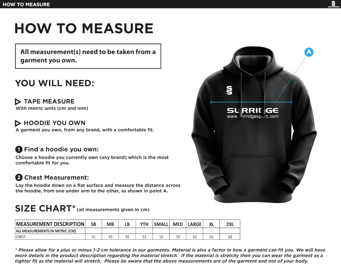 Grindleford CC - Blade Hoody - Size Guide