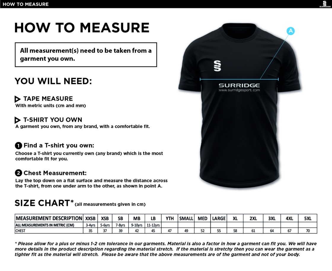 Grindleford CC - Blade Polo Shirt - Size Guide