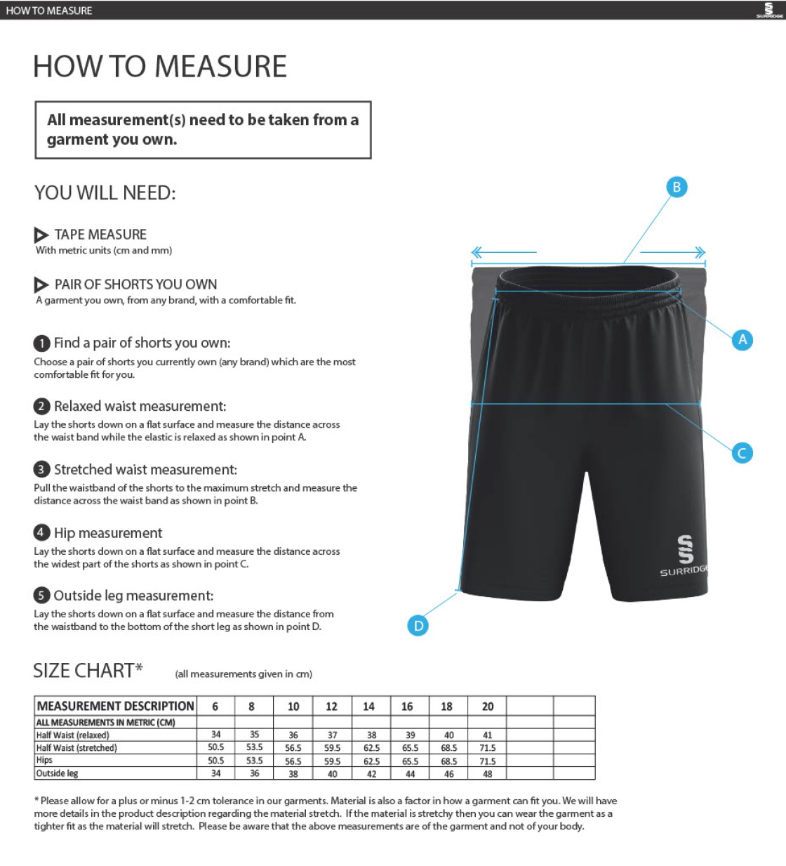 Grindleford CC - Women's Ripstop Short - Size Guide